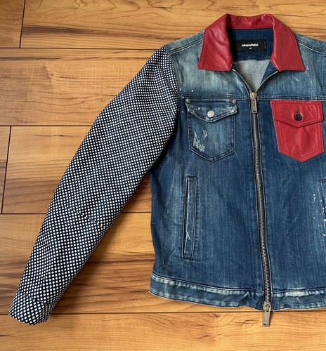 100%ORIG DSQUARED RED LEDER/SEIDE DETAILS JEANS JACKE GR.50 S/S 15 S74AM00491 - Bild 5 von 20