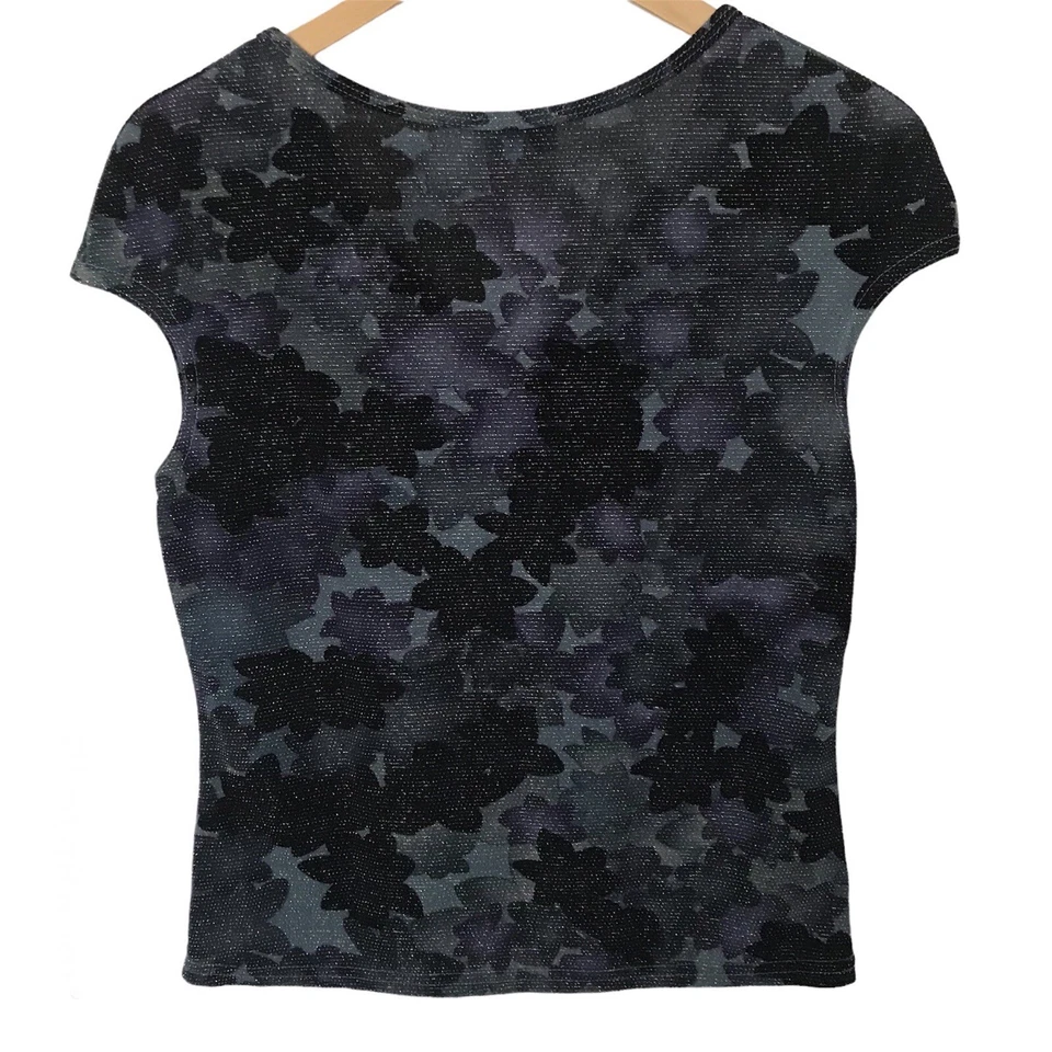 90s Y2K Top Floral Sheer Metallic Fairy Grunge Stretch Jonden Watercolor Mermaid - Image 4 of 4