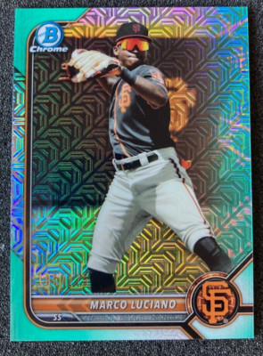 2022 Bowman Chrome Mega Aqua Mojo Refractor Marco Luciano #'d /225 BCP-7 Giants