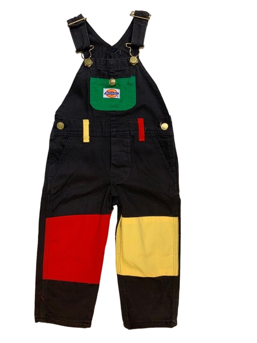 Dickies Boys Black with Green,Yellow,Red patch Long Pants Overalls (7-12 months) Dickies Boys Black with Green,Yellow,Red patch Long Pants Overalls (7-12 months)
