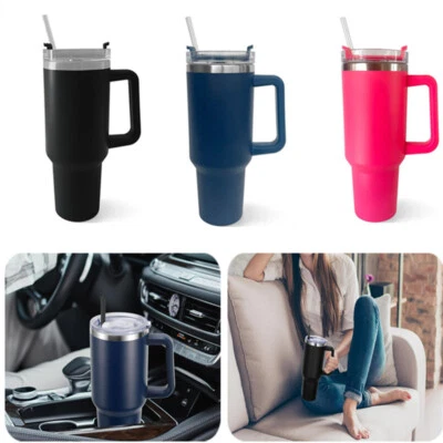 40oz Stainless Steel Vacuum Insulated Travel Tumbler With Handle And Straw