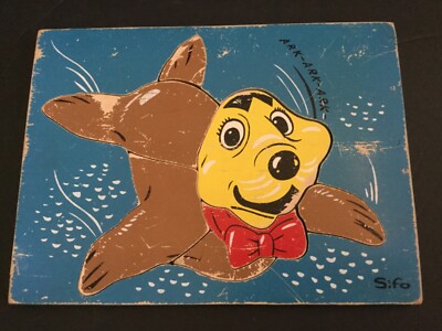 木製 笑顔の子供 Vintage SIFO WOODEN CHILDS PUZZLE HAPPY SEAL 7 Pcs. 11 3/4” x 8 3