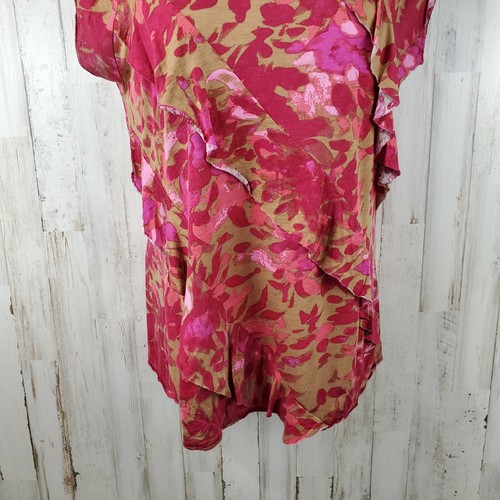 Banana Republic Women's Cap Sleeve Top S Pink & Brown Floral Tiered Ruffle J1 - Picture 3 of 5