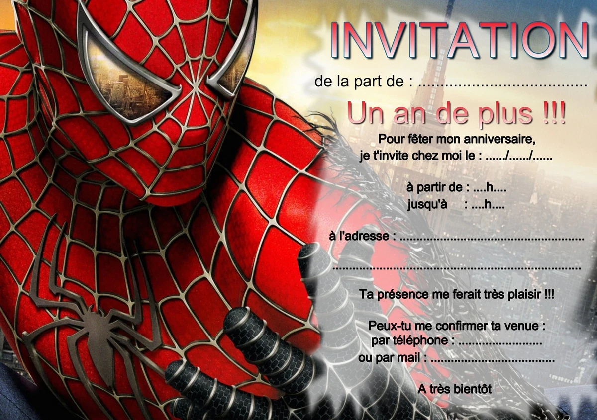 Carte Anniversaire Spiderman Gratuite à Imprimer 5 ou 12 cartes invitation anniversaire SPIDERMAN réf 265 | eBay