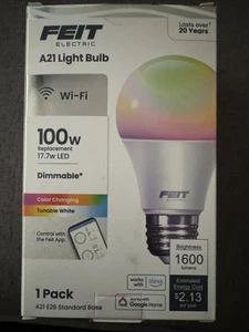 Feit Electric Smart WiFi A21 LED Bulb 100W 1600LM RGBW E26 Alexa Google