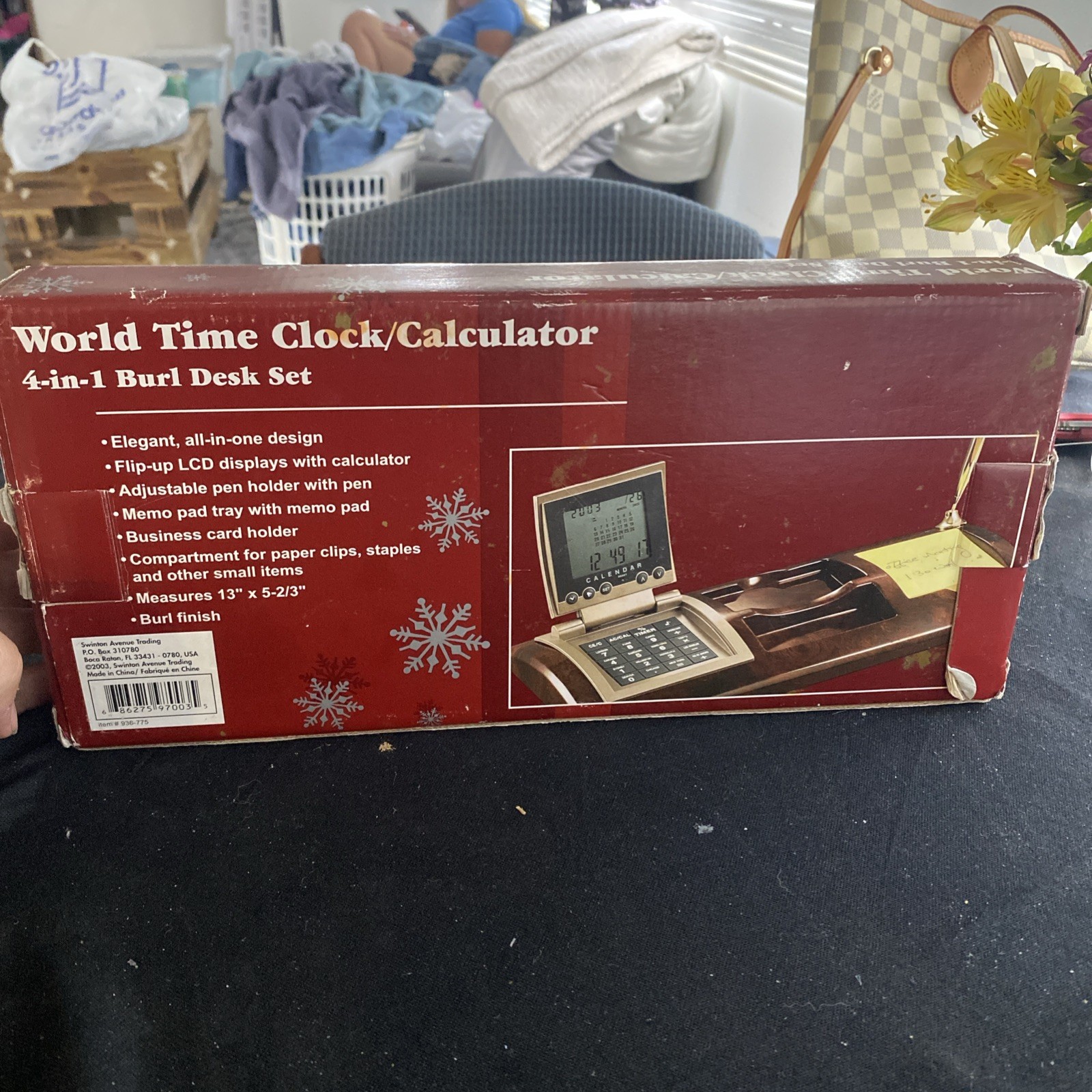 4-in-1 Burl Wood World Time Clock Desk Set 2003 Edition