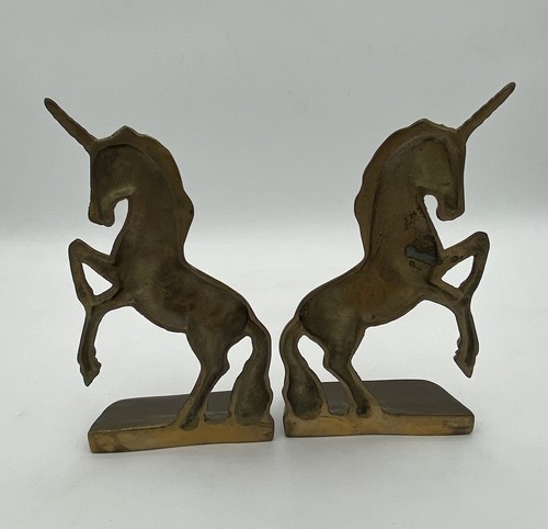Vintage Paar massive Messing Einhorn Buchstützen magische Pferde 7,5" - Bild 4 von 20