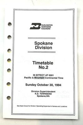 BN Spokane division ETT #2 10/30/1994 Burlington Northern Railroad
