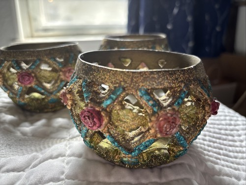 Gold Floral Bling Gaudy Votivkerzenhalter Herbstdeko Schmuckstück Abt. 56 MCM - Bild 1 von 6