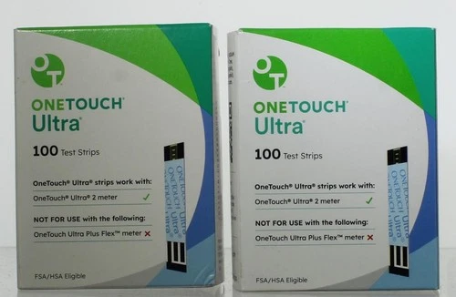 One Touch Ultra Test Strips 2 boxes of 100 CT Free Shipping Exp 12/2026+
