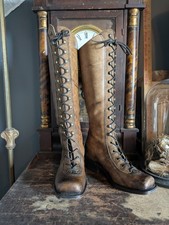 Bort Carleton Vintage Leather Knee High Lace Up Boots Size 5 Campus Style Brazil