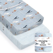 Baby Changing Pad Cover 2-Pack for Boys, Girls Watercolor Airplanes and Clou...