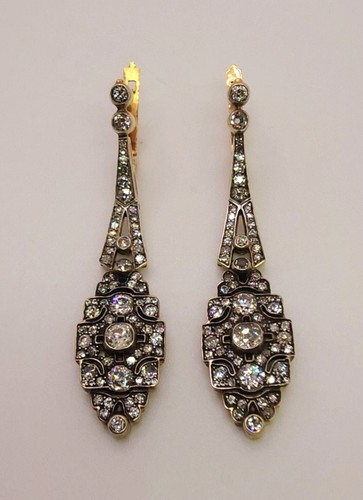 Ohrringe - 14 kt. Weißgold, Kaiserlich Russischer Jugendstil 56K (14K) Gold und - Bild 7 von 11