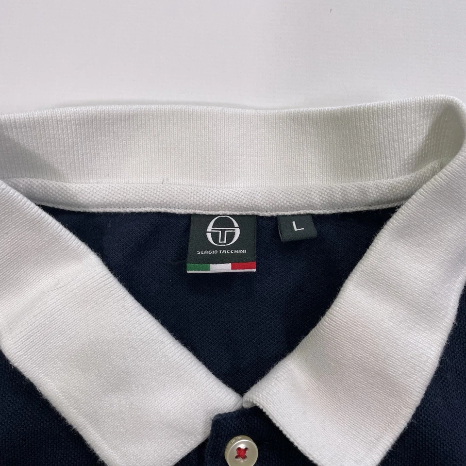 Camisa Polo Sergio Tacchini Para Hombre Grande Manga Corta Azul Rojo Blanco Informal Golf  Foto 3 de 4