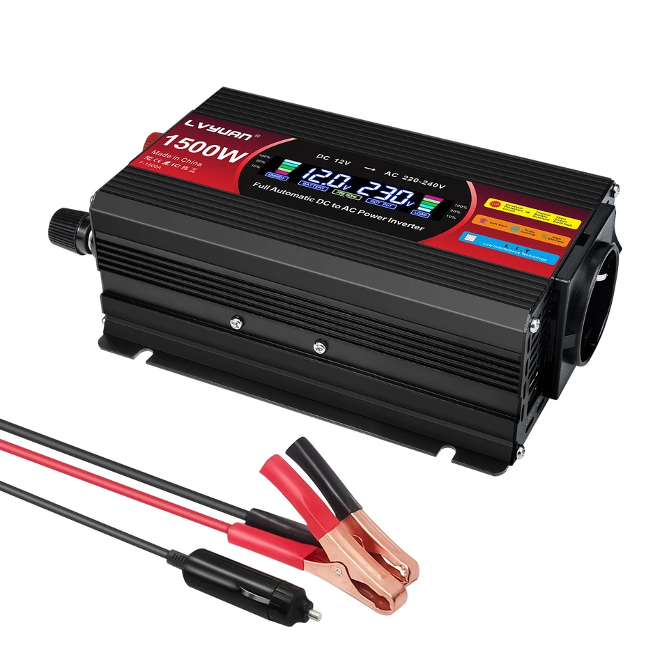LVYUAN 500W(1500Wpeak) 2USB Spannungswandler Wechselrichter LCD 12V zu 220V 230V Reisen
