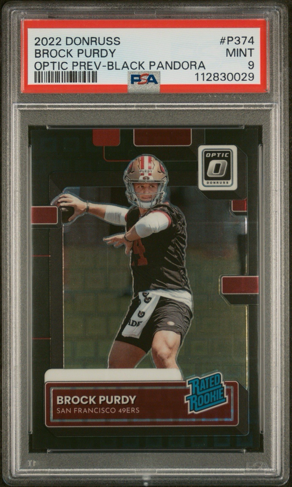 2022 Donruss Optic Preview Black Pandora Brock Purdy Rated Rookie RC /25 PSA 9