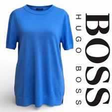 Hugo Boss T-Shirt Women Blue Merino Wool Size XL Short Sleeve NWT