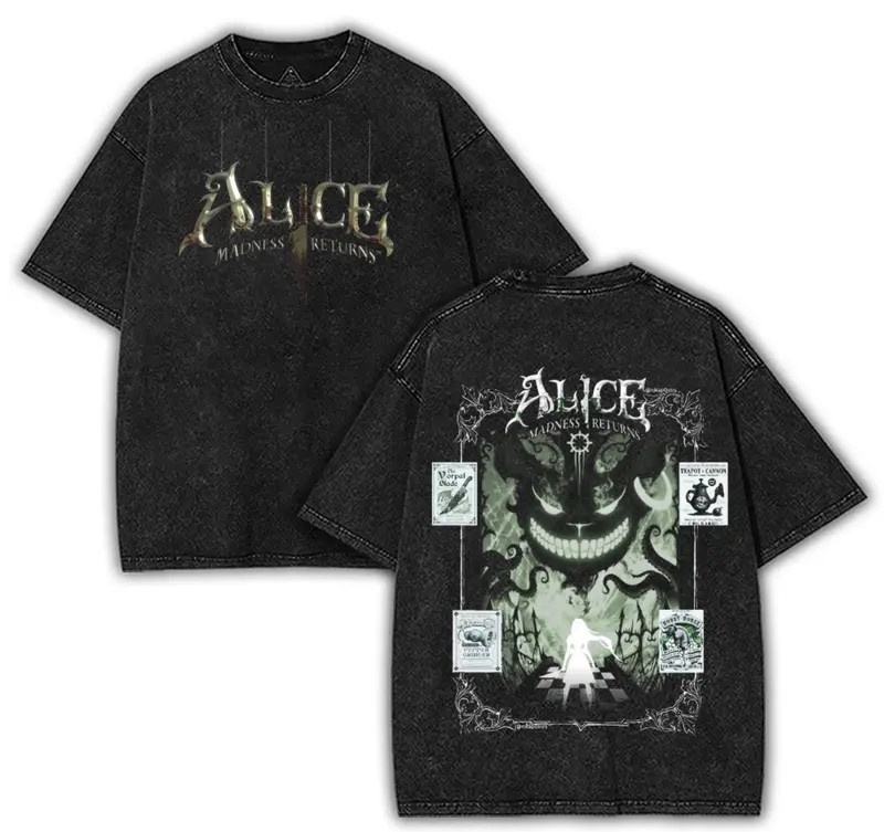 Alice Madness Returns Horror Game Washed Tshirt unisex graphic game movie Gaming