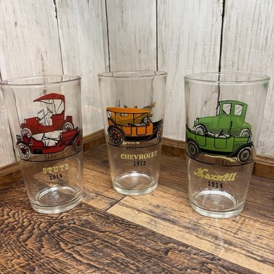 Antique Cars Drinking Glasses Maxwell Hudson Stutz Ford Chevrolet Studebaker