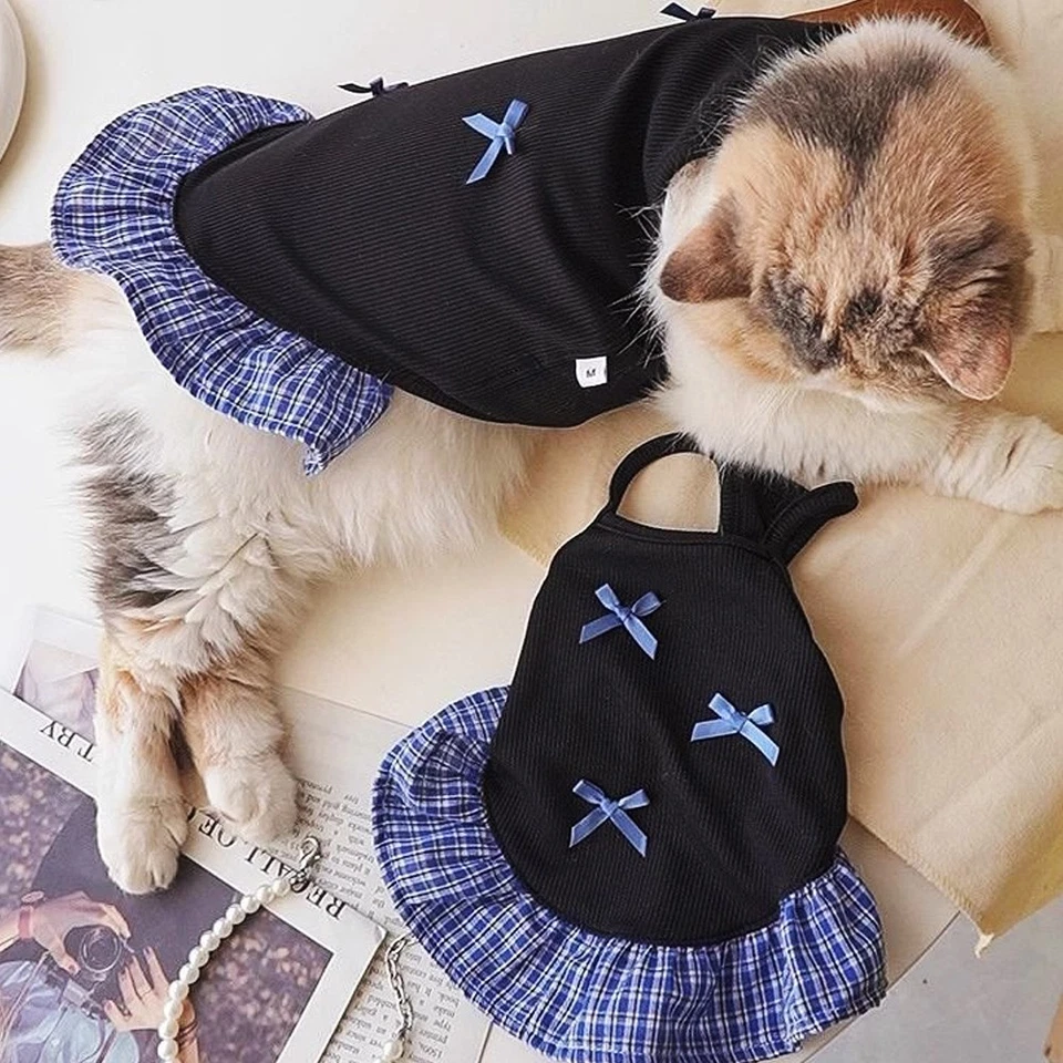 Black White Puppy Clothes Bow Strappy Dog Dress Thin Cooling Pet Sleeveless Top∂ - Image 3 of 4