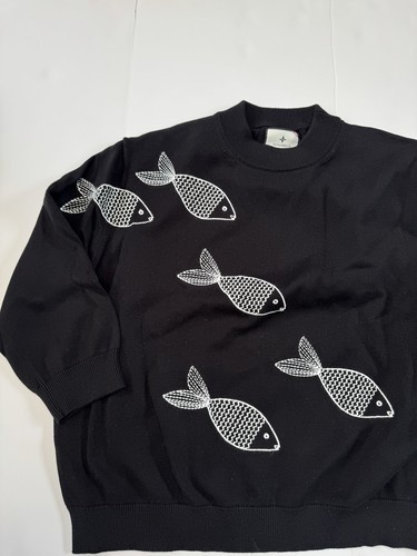 Biesenpullover 100% Baumwolle Rundhals Pullover Navy Fisch Größe M - Bild 3 von 5