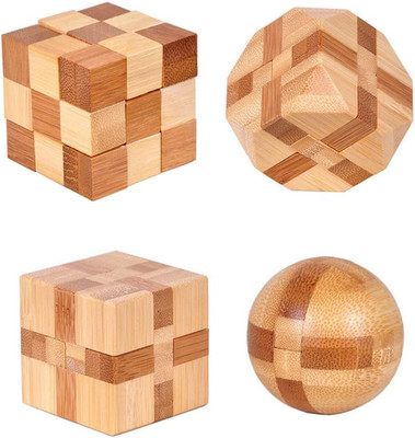 4 Pack Wooden Puzzle Brain Teasers Toy for Kids 3D Puzzles for Teens | Wooden Lo
