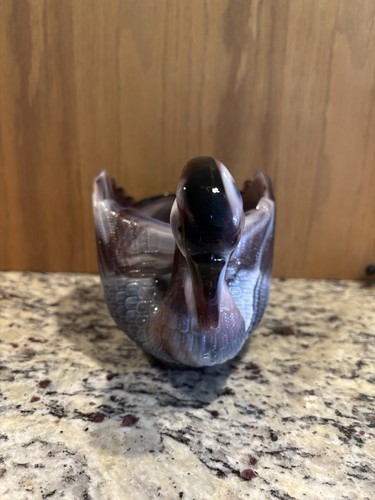Imperial Glass Large Swan Candy Dish Plum Purple Slag Swirl 10" Long Vintage - Picture 4 of 18