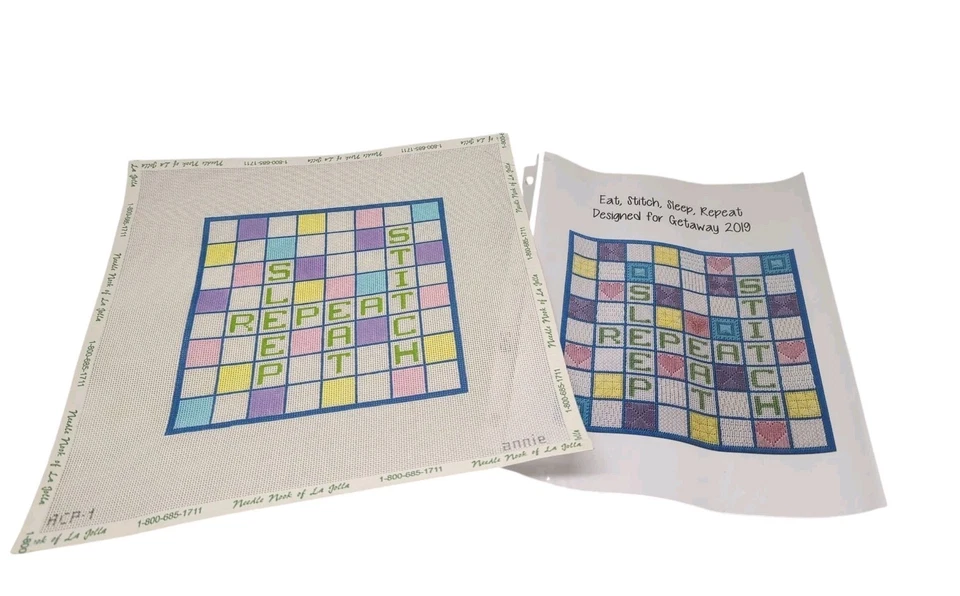 Annie Lee Designs Crossword Stitchery Needlepoint Canvas Eat Stitch Sleep Repeat - Image 2 of 4