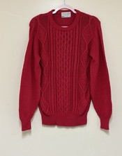 USA Vtg Lord Jeff Sweater Women  s Sz S Cable Knit Red 100 Fine Cotton Fisherman