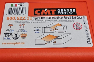 CMT 800.522.11 router set 1/2'' 3 piece Bits OGEE JUNIOR RAISED PANEL SET Orange