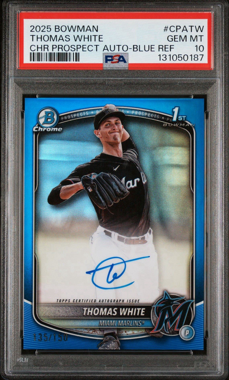 2025 Bowman - Thomas White - Chrome Blue Refractor 1st AUTO /150 - PSA 10 🔵