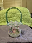 Fenton Glass 1995 90th Anniversary Signed Hand Painted Iridized Optic Basket