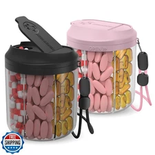 Hionxmga Pill Dispenser with 7 Large Compartments, 4.4" H x 3.6" Dia Pill Org