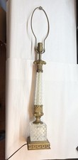 Vintage Crystal Table Lamp Corinthian Column Brass Criss Cross Hanson Baccarat