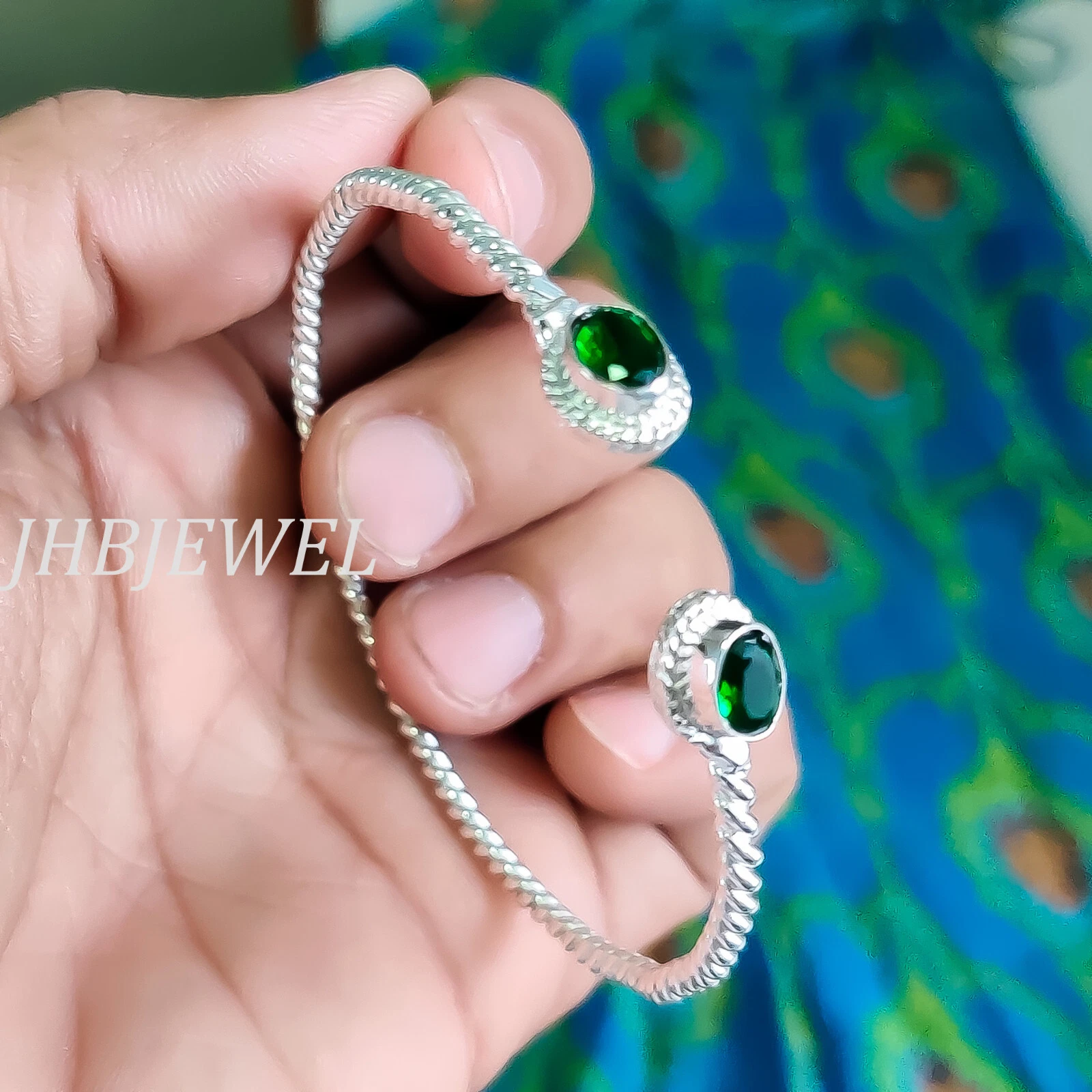 VALENTINO Bracciale Pietra Gemma Cromata Diopside Multitaglio Argento Sterling 925 Nuovo Gioielli