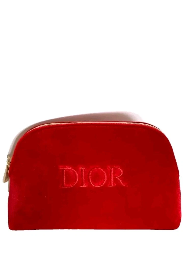Sac de soirée toilette cosmétique voyage double fermeture éclair Christian Dior velours rouge