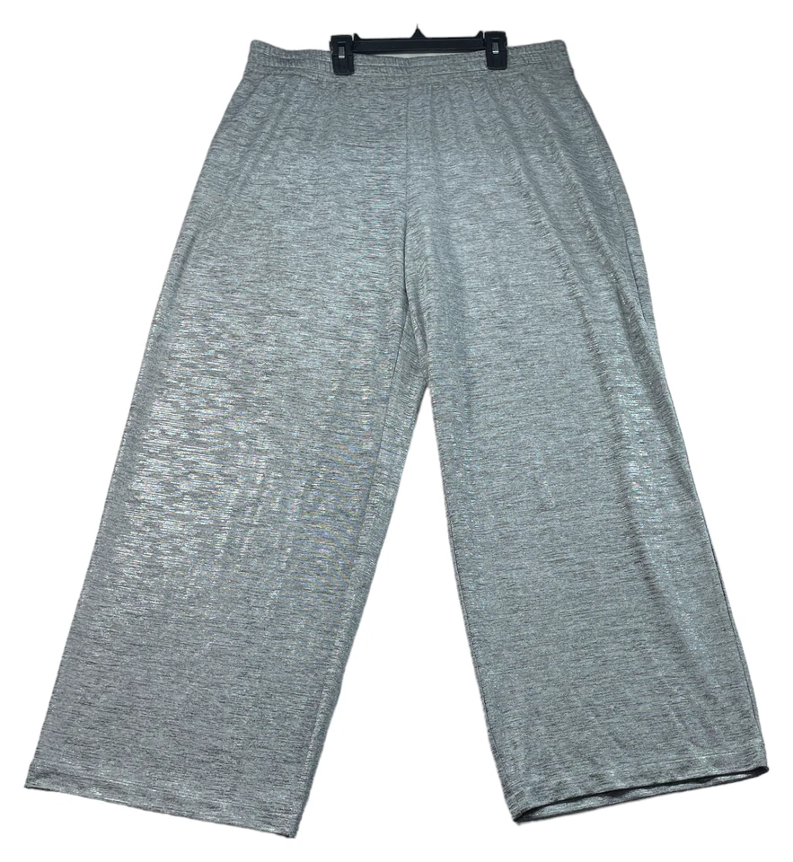 JM Collection Wide Leg Pants Womens size XL Silver Shiny Pull On Stretch New - Image 2 of 4