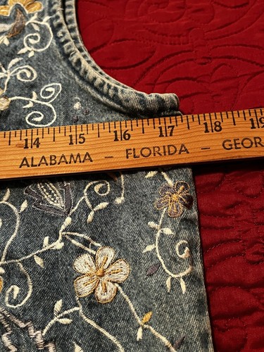 VTG AGAPO DENIM WOMENS VEST EMBROIDERED FLOWERS SIZE S - Picture 5 of 10