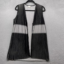 Chicos Womens Open Cardigan Vest Black White Striped Sleeveless Ribbed One Size
