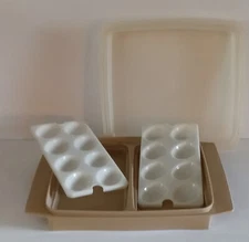 Vintage TUPPERWARE Deviled Egg Keeper/Trays  Almond Tan #723-2 (4 Piece)