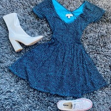 Trendy Urban Outfitter’s Blue Leopard Print Mini Dress With Cut-Out Back 
