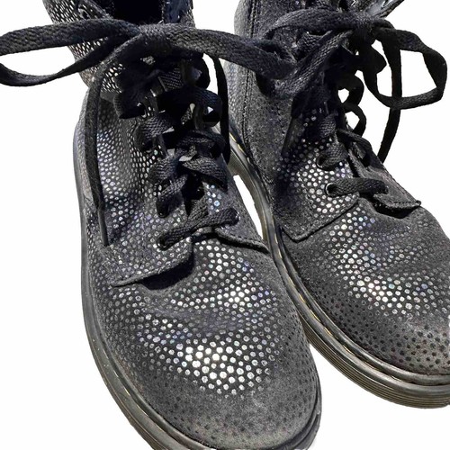 Dr. Martens Pascal Lace Up Boots Black Suede Iridescent Polka Dots Size Youth 3 - Picture 4 of 9
