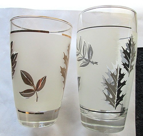 VINTAGE LIBBEY FROSTED TREE LEAF PATTERN TUMBLERS (3) 8 OZ (1) 10 OZ, USED - Picture 4 of 5