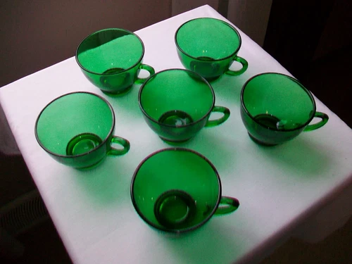 6 VINTAGE ANCHOR HOCKING SNACK / PUNCH CUPS FOREST GREEN 6 oz.