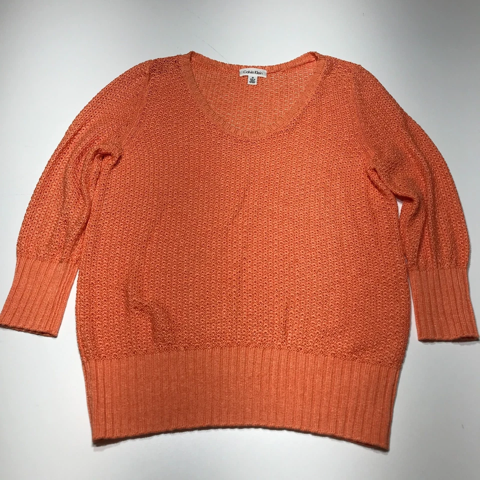 Suéter para mujer Calvin Klein talla mediana naranja mezcla de lino manga larga Foto 2 de 4