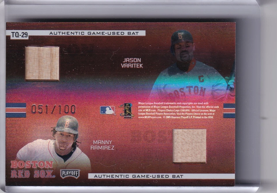 2005 ABSOLUTE #TQ29 RED SOX QUAD-RELIC ORTIZ RAMIREZ VARITEK NIXON 51/100 9100 - Image 2 of 2