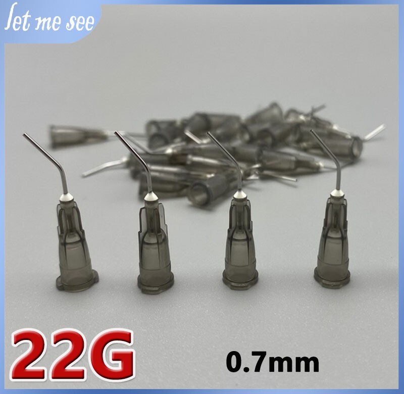 100PC Dental Pre Bent Needle Tips Fit for Flowable Composit 22 Ga 0.7mm Gray Tip