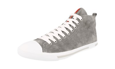 PRADA Leather Linea Rossa High Top Sneaker - 4T2583 - Grey White NEW - 10.5 44.5