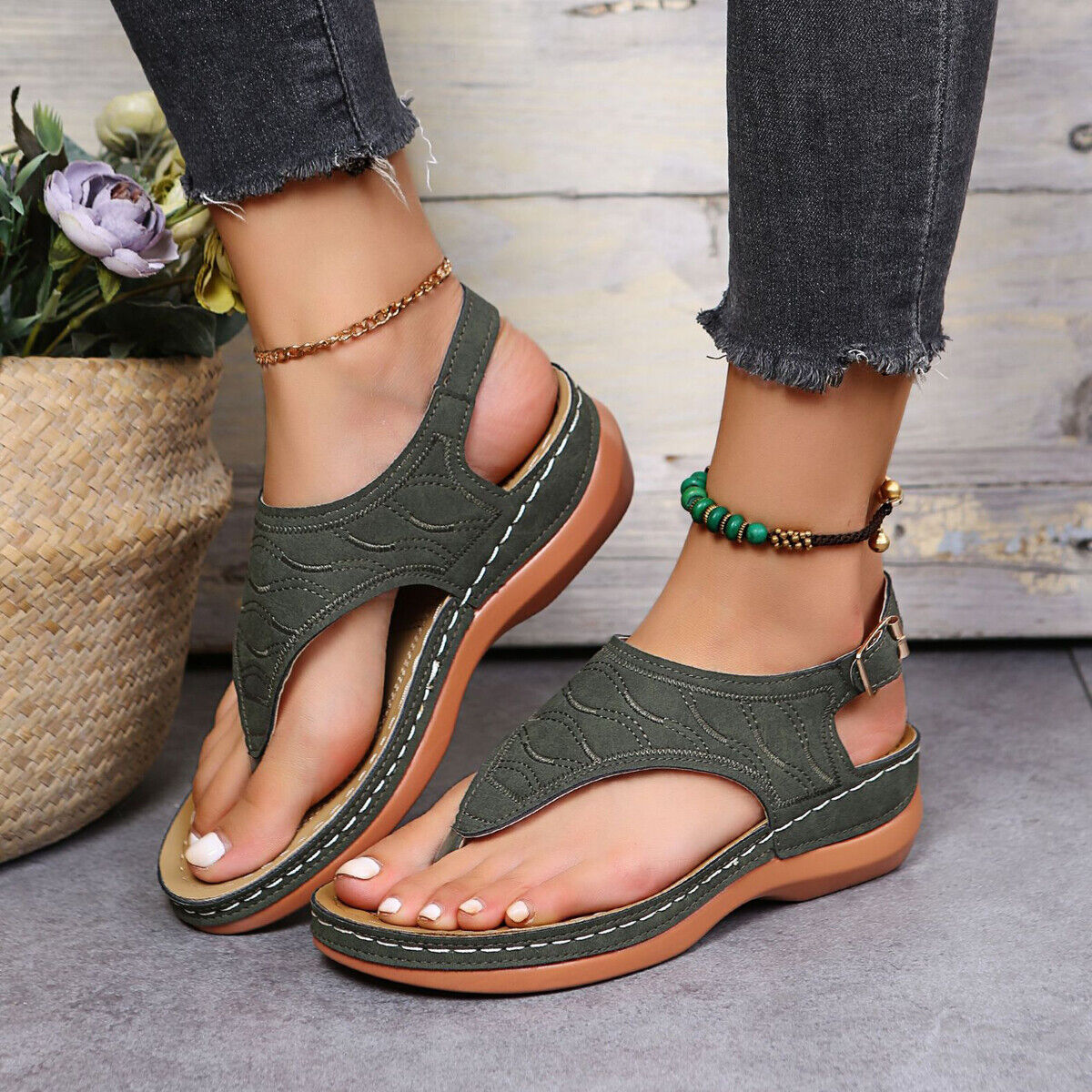 Low-Wedge Women Orthopedic Sandals Casual Flat Shoes Flip Flops Ladies  Anti-Slip