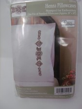 Tobin Stamped Pillow Cases HENNA Designs for Embroidery 20" x 30" 1 Pair